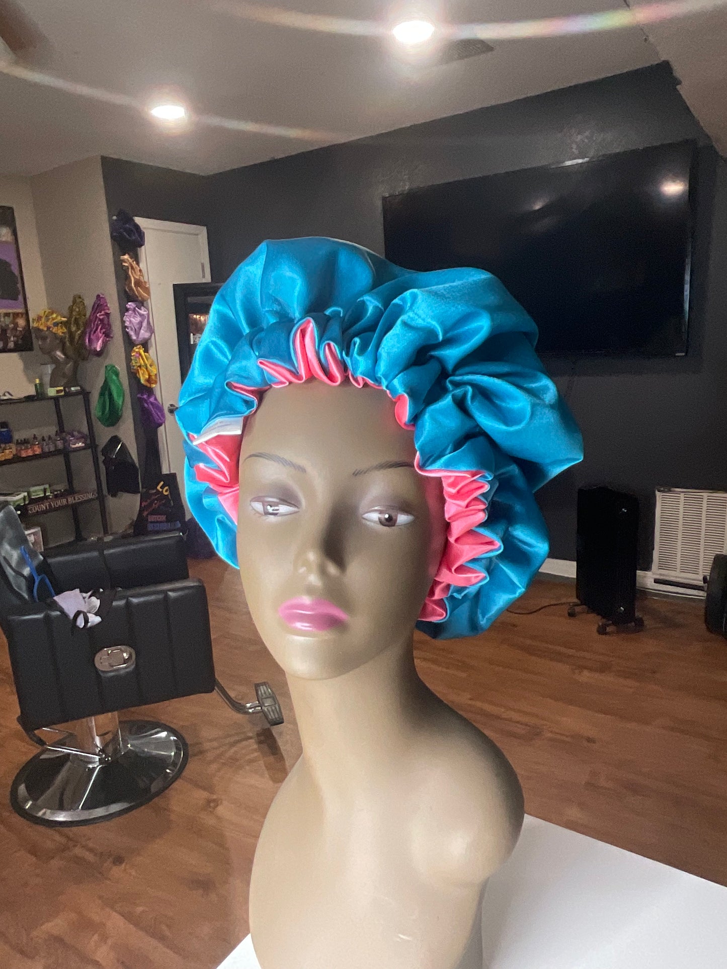 (Coral & Turquoise)Annette's Reversible Satin Bonnet